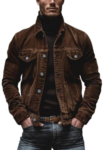Oanviso Veste en Velours Côtelé pour Homme Blouson Classique Retro Veste de Travail Manches Longues Veste Cargo Décontractée Bouton Regular Fit Outdoor Manteau A Brun S