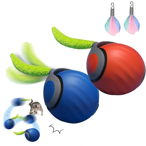 FUFRE Katzenspielzeug Selbstbeschäftigung, 2stk Katzenspielzeug Elektrisch Katzenball Mit Schwanz, 2 Modi Automatisches Interaktives Katzenspielzeug, USB Cat Toys Katzen Zubehör Für Hund/Katzen