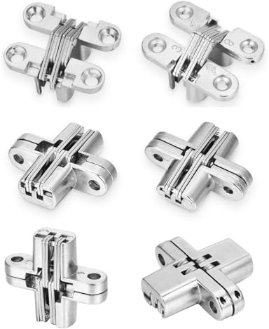 Lpraer Lot de 6 charnières de porte invisibles à 180 degrés pour portes d'armoires de cuisine dissimulées en acier inoxydable, 1,2 cm de large, 4,3 cm de hauteur (charnière transversale de 4,3 cm)