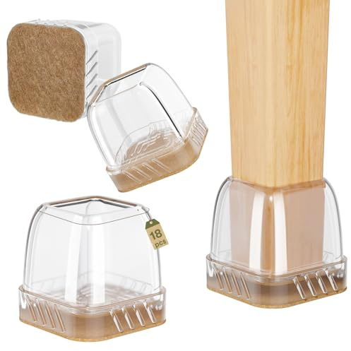 Euqvunn 18pcs Square Chair Leg Floor Protectors, Mini Small Floor Protectors for Furniture Legs, Rectangle Stool Leg Covers with Felt Pads, Chair Leg Caps to Protect Hardwood Floors, 14-19mm