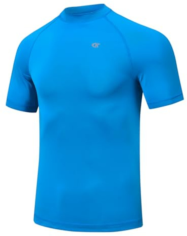 Huayuzh Mens UV Rash Vest UPF 50+ Rash Guards Short Sleeve Swim Shirts Lightweight Quick Drying Surfing Gym Workout Top