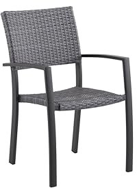 METRO Professional Silla de Jardín con Reposabrazos Balsario, Aluminio/Ratán Sintético, Apilable, para Exterior, Gris Piedra