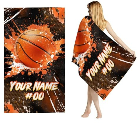 GiftRomance Personalisierte Basketball Strandtuch – 100x180 cm Schnell Trocknendes Sandfreies Mikrofaser Handtuch für Männer & Frauen – Mit Name & Nummer – Perfekt für Sport, Schwimmen & Urlaub