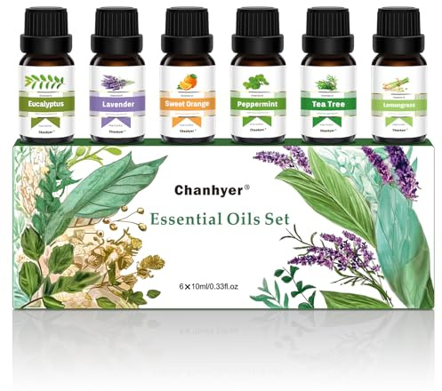 Ätherische Öle Geschenkset – Top 6 Aromatherapie-Öle im Geschenkbox, 6 x 10ml Fläschchen (Pfefferminze, Teebaum, Lavendel, Eukalyptus, Zitronengras, Orange) – Für Diffusoren, Raumduft & Entspannung