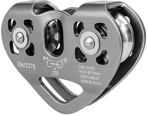 Double Zip Line Pulley Trolley, 30kN 6700LBS Tandem Dual Speed Pulleys for 1/4 5/16 3/8 1/2 Rope, Heavy Duty Accessories and Parts for Rescue, Climbing, Hauling, Backyard, Mountaineering, Rigging