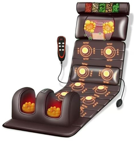 Full Body Massage Mat, Massager Pad with Heating, 9 Massage Modes and 9 Speed Modes, with Detachable Neck Massager Headrest and Multifunctional Leg and Foot Massagers, for Home Office (Dark Brown)