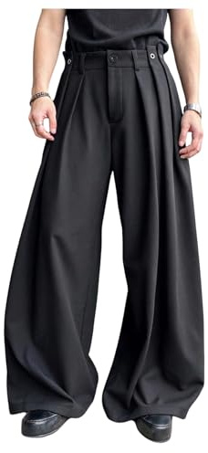 Verdusa Men's Baggy Wide Leg Dress Pants Pleated Loose Work Trousers with Pocket Streetwear Black Small