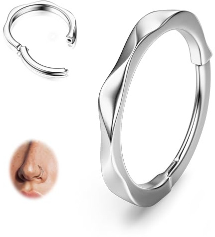 BodyBonita Plata Piercing Nariz Aros con Bisagras - 316L Acero Quirúrgico Aro de Cartílago Clicker Retorcido Piercing Oreja 16G Tabique Nasal Caracola Trago Hélice Daith Aretes Mujer Esbeltos 10 mm