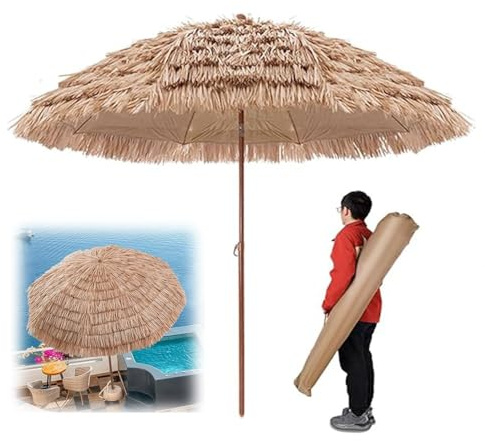 Sombrilla de Playa Tropical de 1,8 m, de PE, con 8 Varillas, Estilo Hawaiano, protección UV, Ideal para Exteriores, 1,8 m de Paja para Patio.