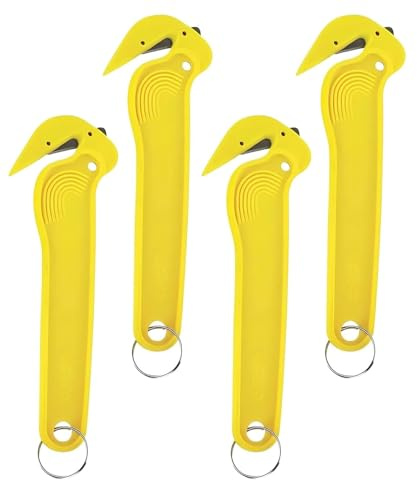 4Pcs Box Cutter, Cutter, Hook Knife,Safety Knife for Slitting Bubble Wrap, Stretch Film, Foam and Other Plastic Material, Yellow