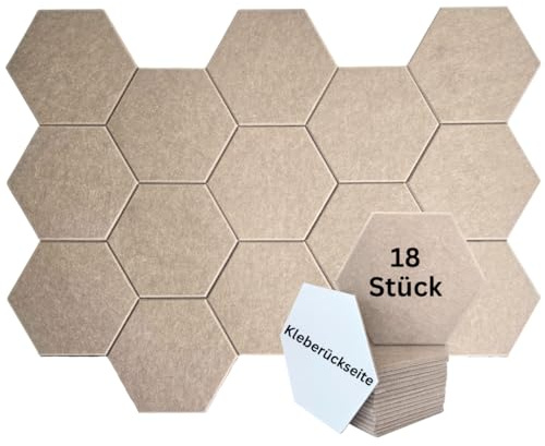 18x Hexagon Akustikpaneele selbstklebend - Schalldämmung Wand & Decke – Schallschutzplatten | Hochwertige Akustikplatten,Schallabsorber,Acoustic Panels für Schallschutz Büro,Tür Schalldämmung (Beige)