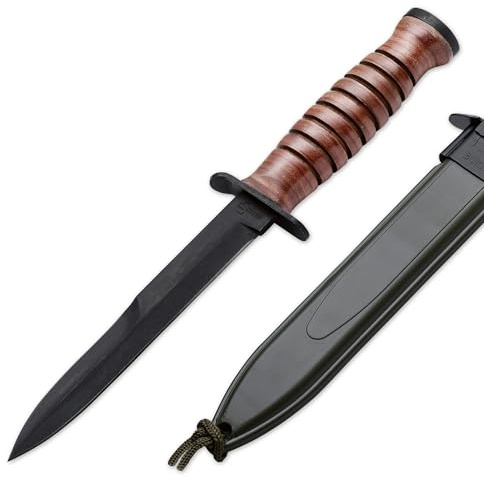 BÖKER PLUS® M3 Trench Knife 2.1 - Militär Messer feststehend nach historischem Vorbild der US-amerikanischen Soldaten-Messer - Replica Sammel Armee-Gürtelmesser mit Leder-Scheide & Geschenk-Box