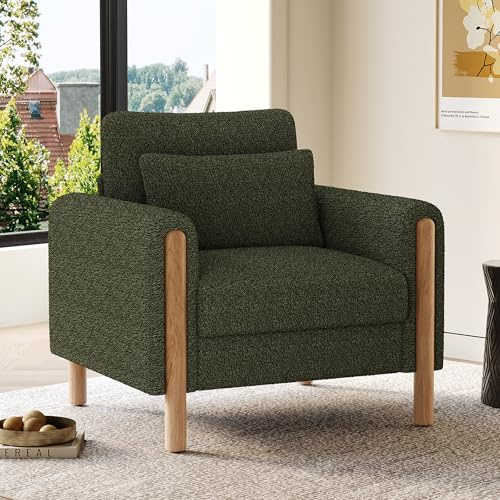 Rvjiahe Moderne Armlehnenstuhl mit Dickem Kissen, Bequemer Einzel-Sessel mit Weicher Polsterung, Relaxsessel für Wohnzimmer, Büro oder Schlafzimmer, Komfortabler Sessel (Grün)