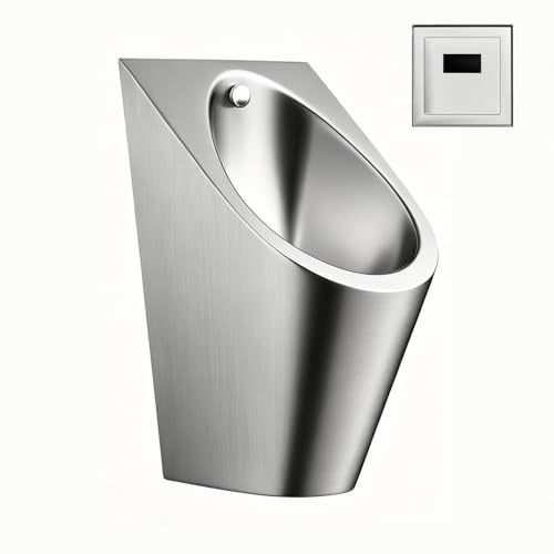 Urinarios de Acero Inoxidable 304, Urinario con Sensor de Pared, con Válvula de Drenaje, Inodoro Antisalpicaduras para Bares/Aeropuertos(Silver)