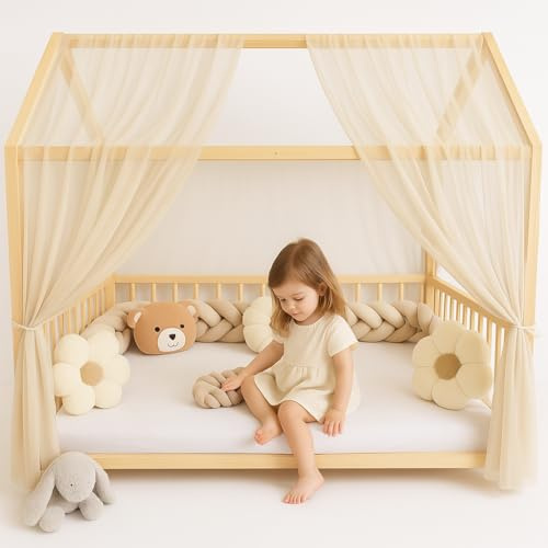 Baby Fancyroom Betthimmel für Hausbett Kinderbett, universell, Premium Tüll, 2-teilig, Hausbetthimmel, Bettvorhang (Beige, 300cm)