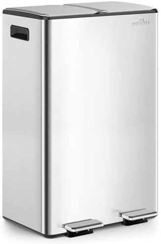 mVm Kitchen Bin,60L Dual Rubbish Bin,2 x 30L Stainless Steel Pedal Bin,Double Recycling Bin with Soft-Close Lids and Plastic Inner Buckets,Fingerprint Proof,Odour Seal,Large Capacity Trash Can