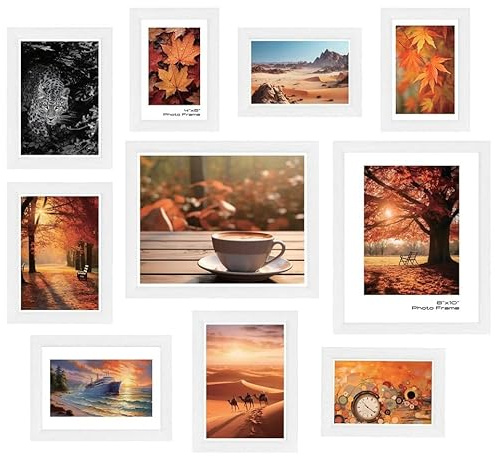 URBNLIVING 10 Piece Modern Photo Frame Set Wall Mountable and Freestanding for Gallery Wall Home Office and Living Room Decor (White)