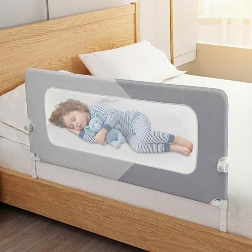 DwelSpire Foldable Bed Rail, 57in Reinforced Carbon Steel Frame & Connectors, Breathable Cationic Fabric - Safety Bed Rail Fits Queen, King, Twin, Full, No-Tool Easy Setup
