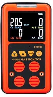 Détecteur de gaz, Détecteur Multi-gaz 4 en 1, Moniteur de gaz, oxygène O2, sulfure d'hydrogène H2S, monoxyde Carbone CO, Combustible, analyseur LEL pour Le Travail et la Maison