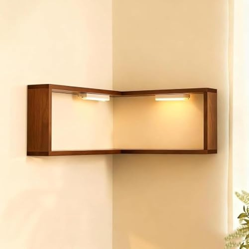 Mensole angolari illuminate, espositore da parete per ornamenti con telecomando e lampada, mensola angolare intelligente (2 pezzi, con luci)