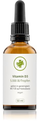 vitalundfitmit100 Vitamin D3 Tropfen 50 ml, 5.000 IE, in MCT-Öl aus Kokos, ohne Zusatzstoffe