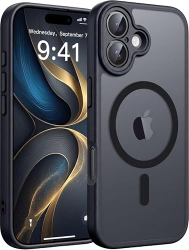 GeeKe Magnetic Case for iPhone 17, Compatible with MagSafe, Full Camera Protection, Built-in Magnetic Ring, Shockproof Drop Protection, Slim Translucent Matte Phone Case for iPhone 17, Black
