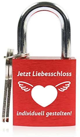 GRAVURZEILE Liebesschloss mit Gravur und Schlüssel - Personalisiertes Schloss - Personalisierte Geschenke für Ihn & Sie zum Valentinstag - Valentinstagsgeschenk für Frauen und Männer - Rot