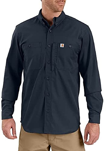 Carhartt Herren Rugged Professional Series Relaxed Fit Canvas Long Sleeve Work Shirt Button-Down-Arbeitshemd, Marineblau, Large Hoch