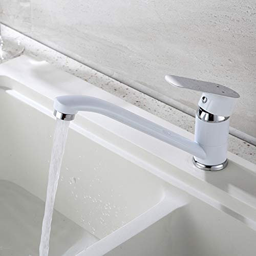YAWEDA Chrome Kitchen Faucet Sink Water Faucet Brass Mixer Crane 360 Degree Rotating Deck Mounted Cold&Hot Kitchen Mixer Taps,White