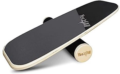 Yes4All 8GHV Balance Board Trainer, Smooth Surface and Thick TPE Covered Roller; Wooden Trainer Board for All Training Level, Stability and Core Strength