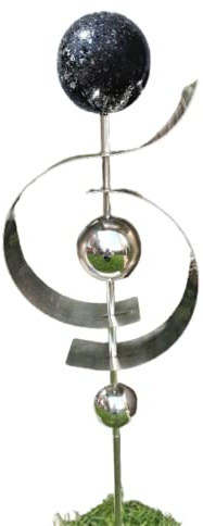 Jürgen Bocker Garten-Ambiente Gartenstecker Skulptur Jupiter 100 cm matt gebürstet mit obere Kugel Edelstahl Lackierung Granit anthrazit, Silber, BS 100 003 g