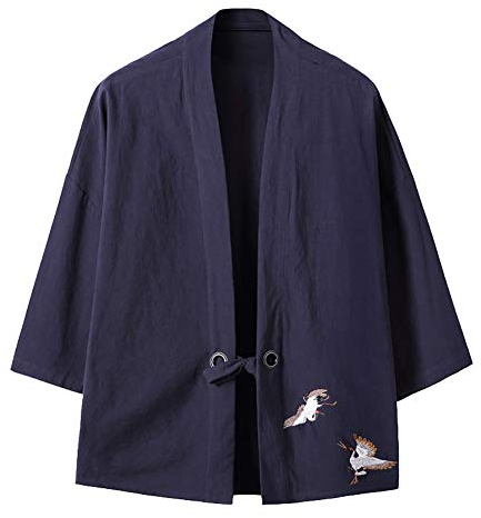 Daoba Herren Kimono Baggy Baumwolle Druck Mantel Haori Jacke Übergangsjacke Japan Happi Kimono