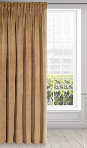 Eurofirany Soft Plain Opaque Velvet Curtain with Rufflette Tape For Rail - 1 Unit, Thick Fluffy Panel Drape Classic Glamour Elegant Living Room Bedroom, W55'' x L106'', 140x270 cm, Honey Yellow