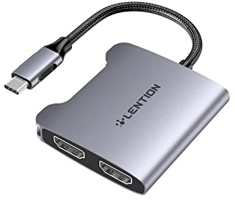 LENTION Adaptateur USB C vers Double HDMI, [Deux Moniteurs Jusqu'à 4K / 30Hz] Hub USB C Compatible 2025-2016 MacBook Pro 13/14/15/16, Surface Book 3 / Pro 9 / Go 2, XPS 13/15, etc (CF53, Gris Sidéral)