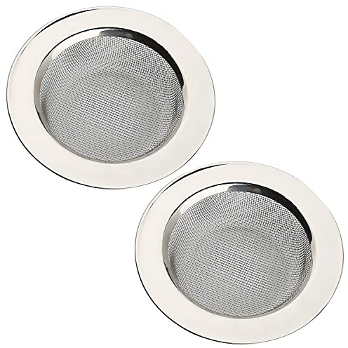 2 PCS Stainless Steel Kitchen Sink Strainer 4.5 Diameter, Metal Fine Mesh Kitchen Sink Strainer, Wide Rim Perfect for Most Sink Drains, Rust Free, Thicken Edge