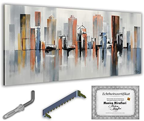 Monica Mirafiori I 100% HANDGEMALT I Gemälde Wolkenkratzer 100x50cm | Gemälde Handgemalt | Acrylgemälde | Sehr Großes Acrylbild I Moderne Kunst I Kunstbilder