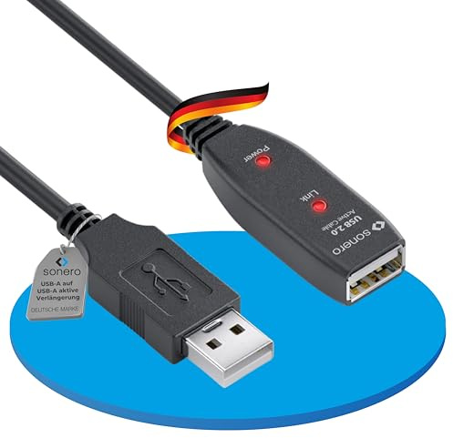 Sonero aktives USB 2.0 Verlängerungskabel mit Signalverstärker, 15m | USB-A Stecker auf USB-A Buchse, Datenkabel mit bis zu 480 Mbit/s für längere USB Verbindungen