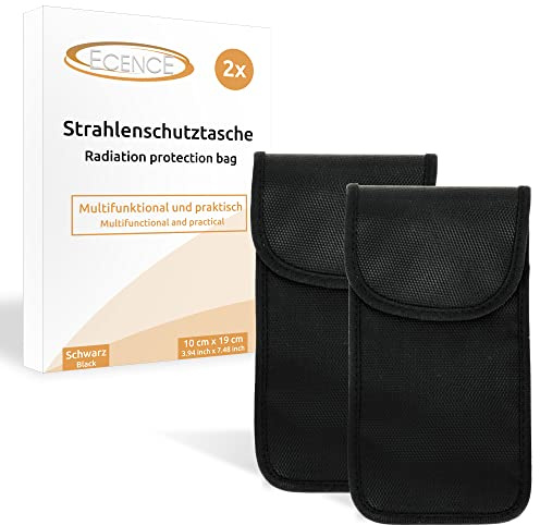 ECENCE 2 Sacchetto di schermatura Faraday per Cellulare, Smartphone, RFID, Protezione chiave auto Keyless, Custodia schermata Telefono, Nero