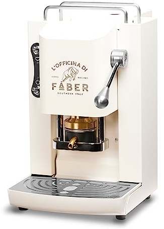 FABER COFFEE MACHINES | Modèle Pro Deluxe | Machine à café à dosettes ese 44mm | Finition Chrome | Pressacialda en laiton (Pure White)
