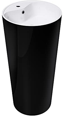 doporro Lavabo Colonne Rond Noir + Blanc Vasque sur Pied Solid Surface Lave Mains pour Salle de Bain 45x45x90cm Colossum35
