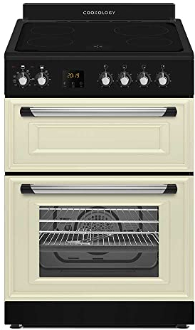 Cookology RETDO600CRM Freestanding Retro Electric Single Cooker Fan Oven in Cream - 94 Litre Capacity - 60cm Wide - Cooker Fan Oven - Ceramic Top - 4 Cooking Zone Hob