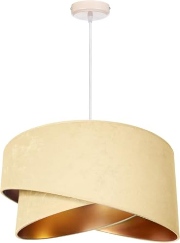 FKL DESIGN Home Deco – Hängelampe Pendellampe Lampenschirm aus Velours Ecru Esszimmerlampe, Wohnzimmer, Küchenlampe aus Serie N131 (N131-E)