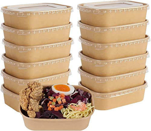 DeinPack 500 Salatschale to go mit Deckel braun rechteckig 275 ml I Recycellbare Schalen Kraftkarton Verpackung mit PLA Innenbeschichtung I mit rPET Deckel das wiederverwendbar ist