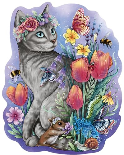 Ravensburger WOODEN Puzzle 12000757 - Spring Cat - 150 bitars konturträpussel med robusta, individuella pusselbitar och 15 små träfigurer, för vuxna och barn från 10 år och äldre