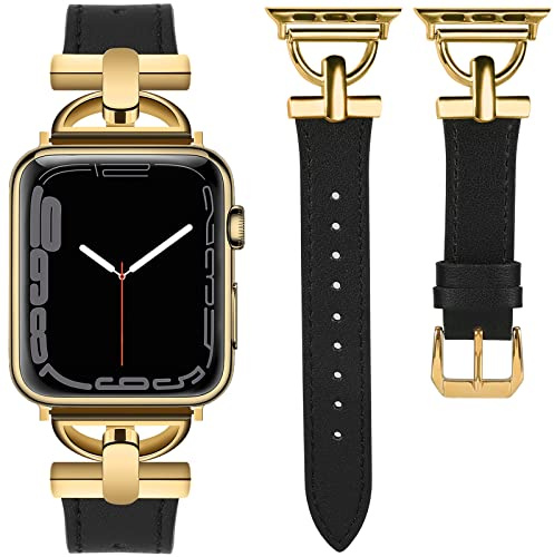 Wearlizer Lederarmband Kompatibel mit Apple Watch Armband | Elegantes Ersatzarmband mit D-Formpasst passt 42/44/45/46/49mm,für iWatch Series 11 10 9 8 7 6 5 4 3, SE und Ultra
