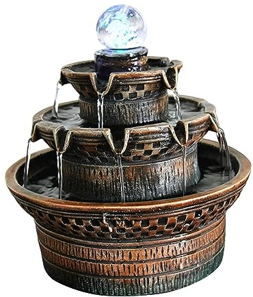 Colcolo Tisch-Wasserbrunnen, Wasserfall-Harz mit rollender Kugel, Mini-Geschenkornament-Zimmerbrunnen, für Büro-Bauernhaus-Desktop-Gartendekoration