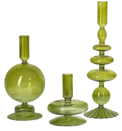 LKPOMI Candelabros de Cristal de 3 Piezas, Candelabro Cónico de Cristal Colorido, Candelabro Moderno Y Elegante, Soporte para Vela para Centro de Mesa, Decoración del Hogar, Boda, Fiesta(Verde)