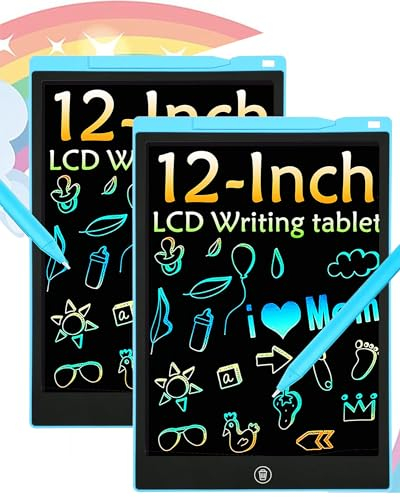 2 Pack Bunte LCD Schreibtafel, 12 Zoll LCD Schreibtablett für Kinde, Maltafel Kinder Elektronisch Spielzeug ab 3-8 Jahre alt Junge Mädchen, Löschbar Mal Tablet Kinder Weihnachtsgeschenke