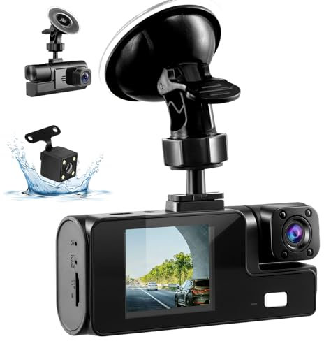 3 Channel Dash Cam for Cars, 1080P HD In Car Camera Dashcam for Cars, Dash Cam Front Rear Inside, Night Vision, 170°Wide Angle, Loop Recording, Motion Detection, Parking Mode Monitor, Car Accessories