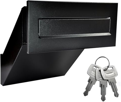 ALSTEN TECH Mauerdurchwurf Briefkasten für Ihr Haus oder Büro - zum Einmauern - Einbaubriefkasten mit Namensschild - Durchwurf Briefkästen in antikem Schwarz A4 Einwurf - Verzinkter Stahl RAL9017